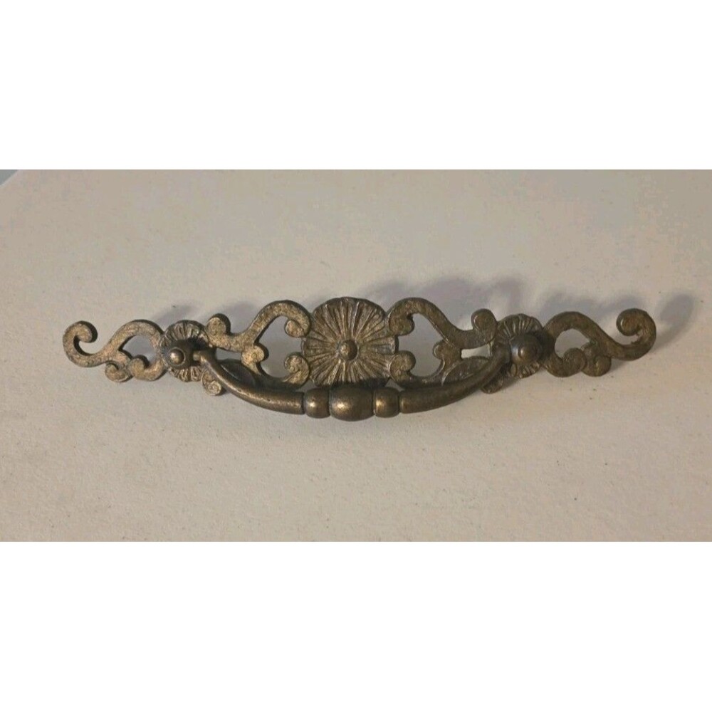 Vintage Cast Brass French Provincial Design Drawer Pull Handle 10" L - 5.5" CTC